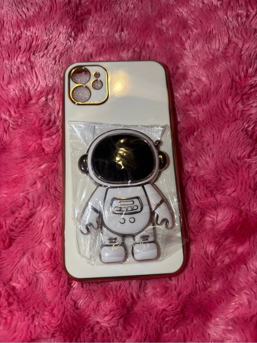 White and Gold Astronaut I Phone 11 and 13 phone Case with Stand